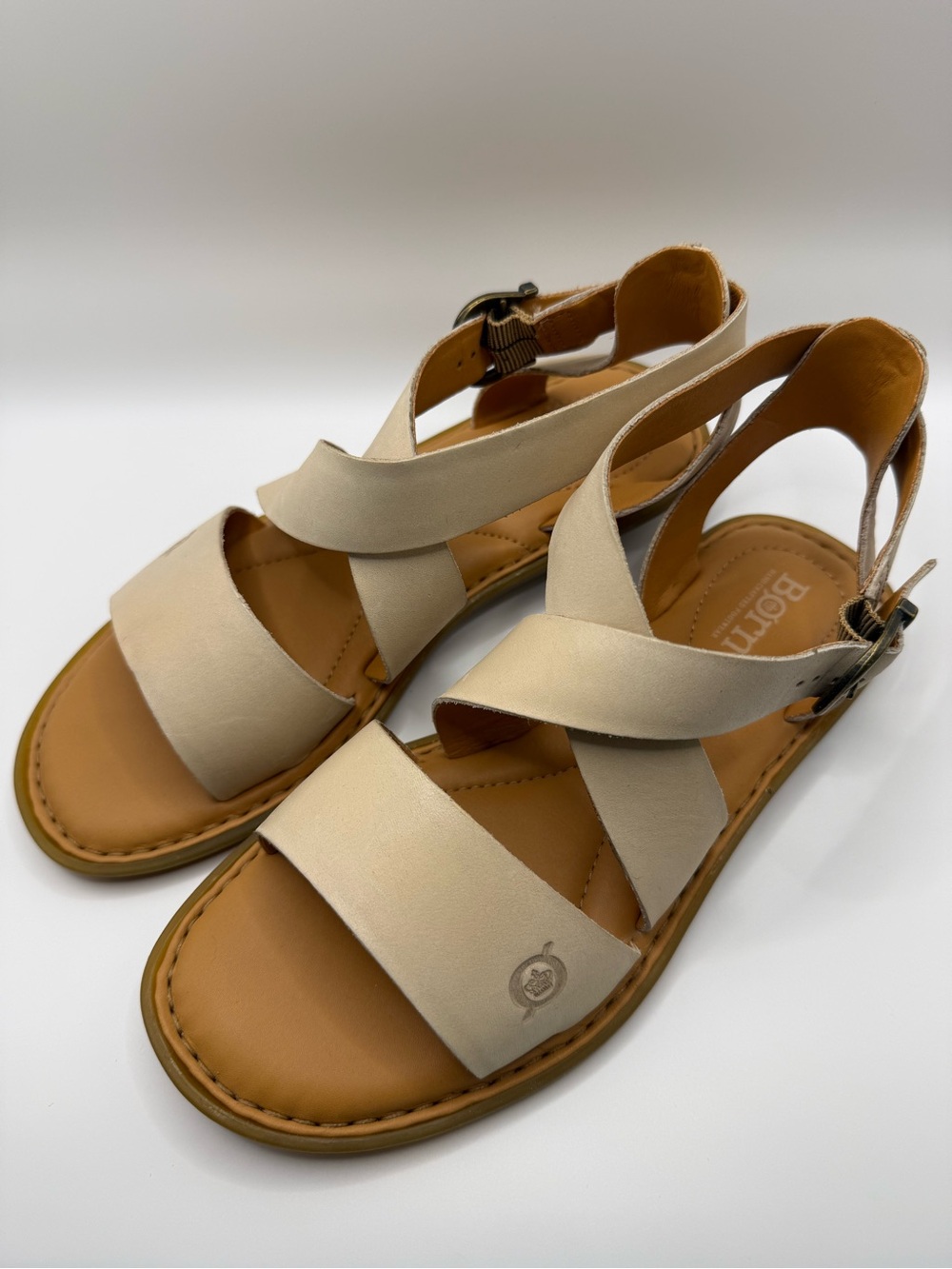 Born Women's Beige Crisscross Leather Slingback Sandals